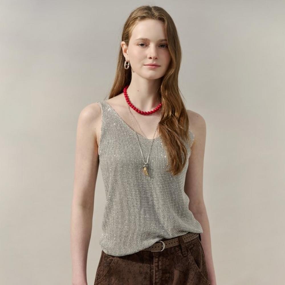 

Hotfix Glitter V Neck sleeVeless Knit Top Zf06qk002na beige/FREE