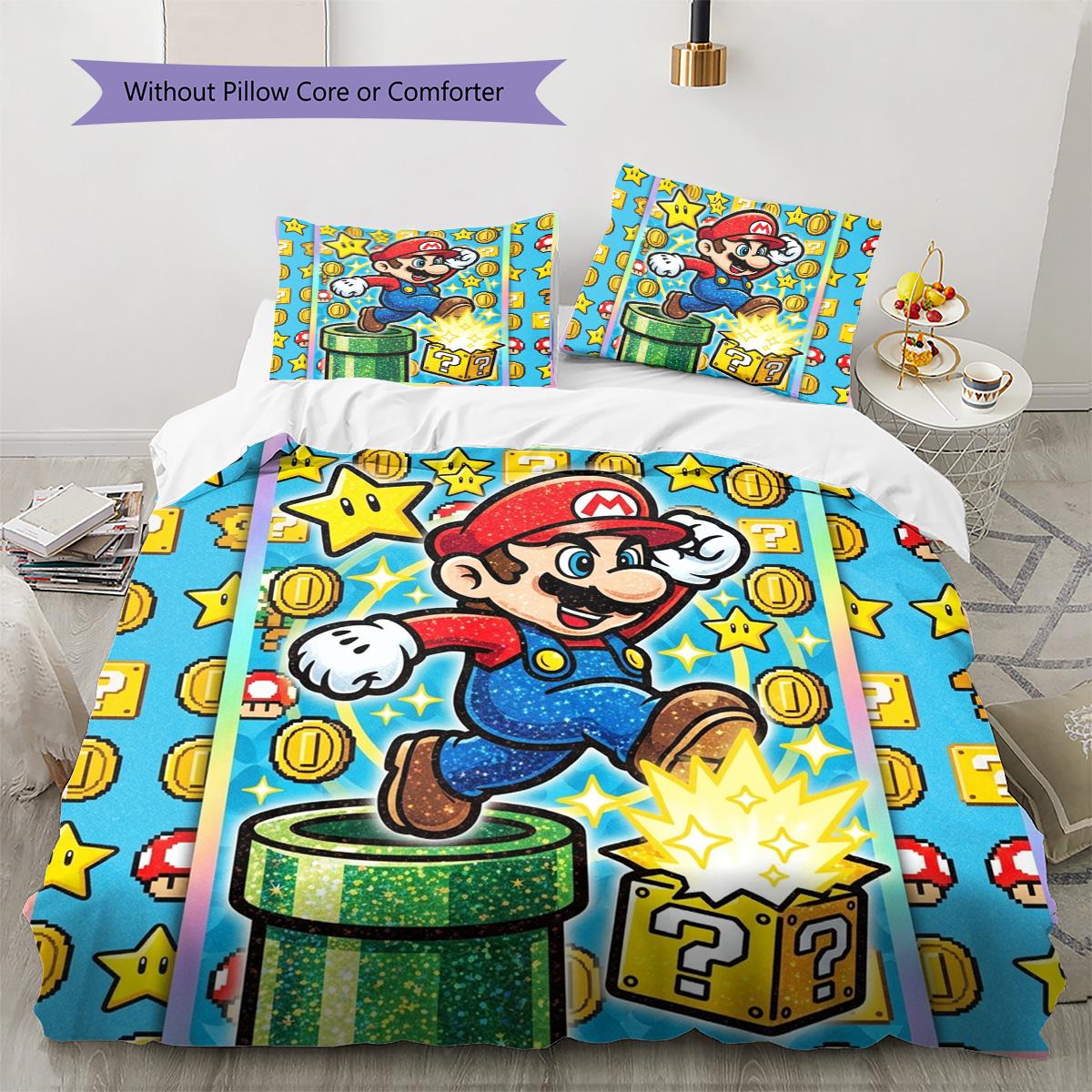 

Super Mario Pattern Bedding Quilt Set Quilt Cover Pillowcase Home Decoration Birthday Gift (1 * duvet cover + 2 * pillowcase, without core) 135x200cm