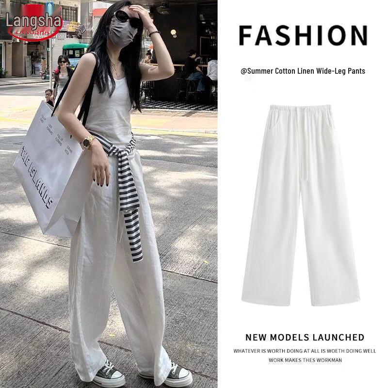 Women s High-Waist Cotton Linen Wide-Leg Pants XL