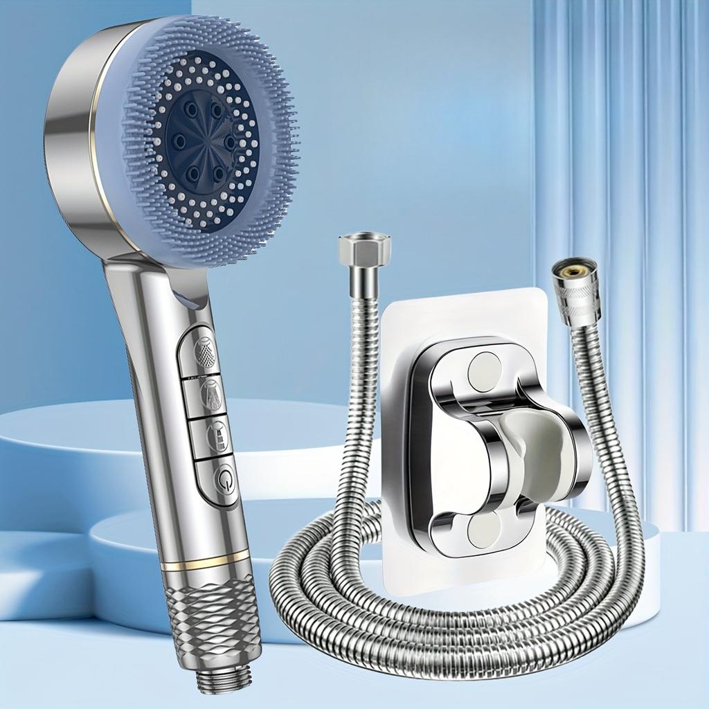 Handgehaltener Druck-Duschkopf, Vier Duschmodi, Ionisator, Ein/Aus-Schalter, Filter-Massagegerät mit Schlauch & Verstellbarem Halter, Nur zur Duschverwendung