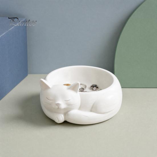 Pot de fleurs chat mignon Support de rangement pour bijoux imprimé en 3D, Pot de fleurs pour succulentes, Style de décoration à texture délicate nordique Organisateur de bureau pour bagues