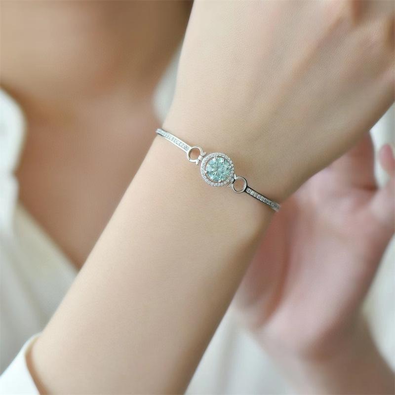 Green Moissanite D Color Bracelet in White Gold Plating AU750 - Luxury Round Bezel, Celebrity Style, Super Shiny, Dropship Available 1 Carat Green Moissanite Bracelet