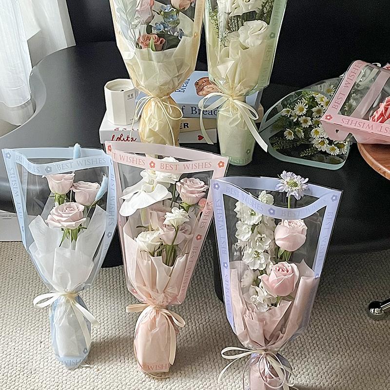 Sweet Heart Bouquet Floral Packaging - Transparent Fresh Flower Wrapper for Florists and Street Stalls