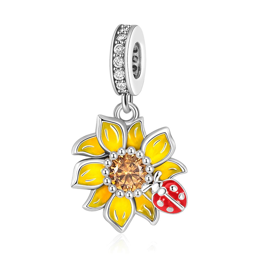 Colorful 925 Silver Butterfly Loves Flowers Beads & Beetle & Ladybug Dangle Charm Fits Bracelet Exquisite Pendant Gifts