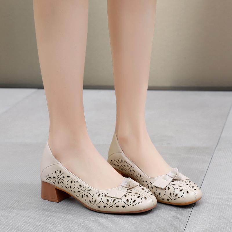 GKTINOO High Heels Dress Shoes Genuine Leather Pumps Women Hollow Out Comfortable Office Shoe Ladies zapatos mujer