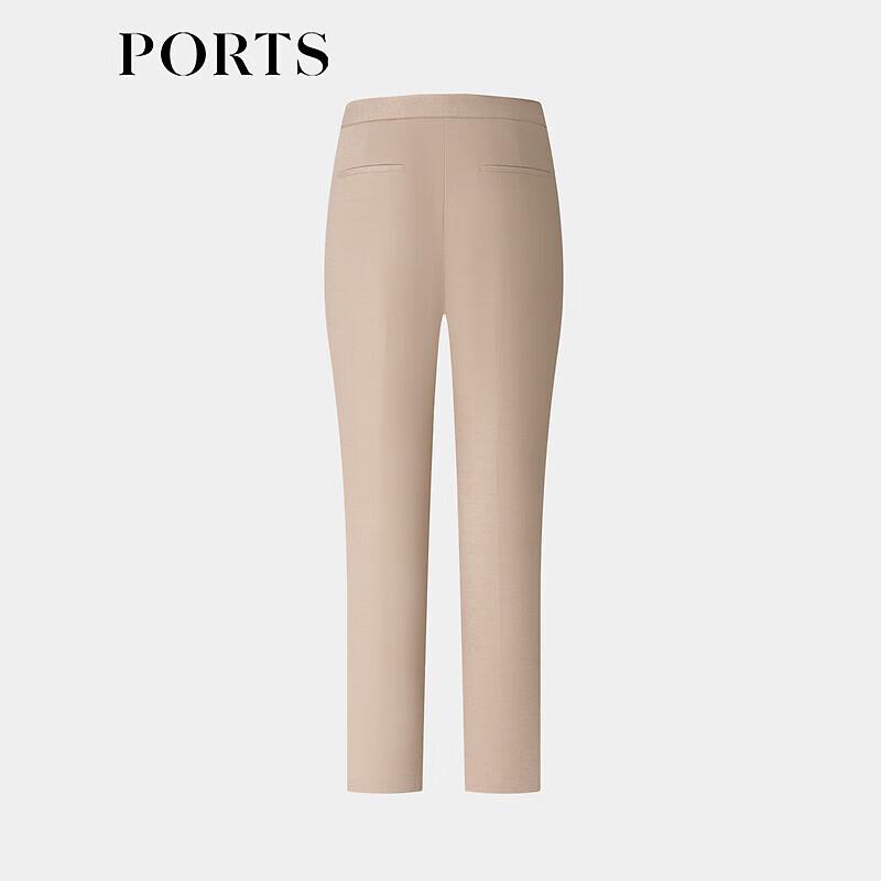 PORTS Women's Camel Herringbone Wool Blend Casual Trousers