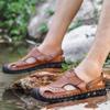 Sandales de randonnée pour hommes Sandales en cuir noir Sandales d'été d'extérieur Sandales romaines à bout large Marron Chaussures de plage Chaussures d'eau Grande taille