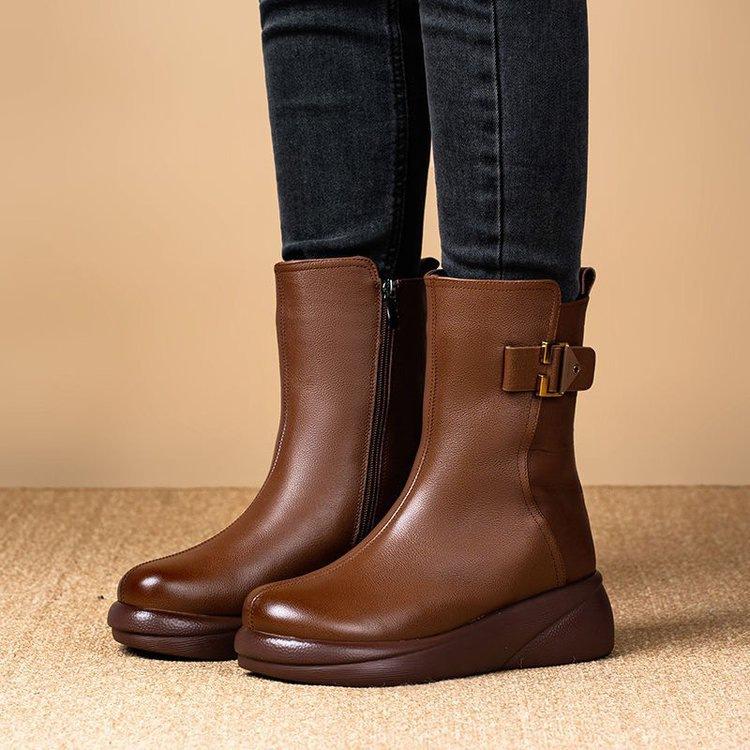 Medium tube Martin boots women's 2025 winter new comfortable soft-soled mother shoes popular thick-soled velvet warm snow boots