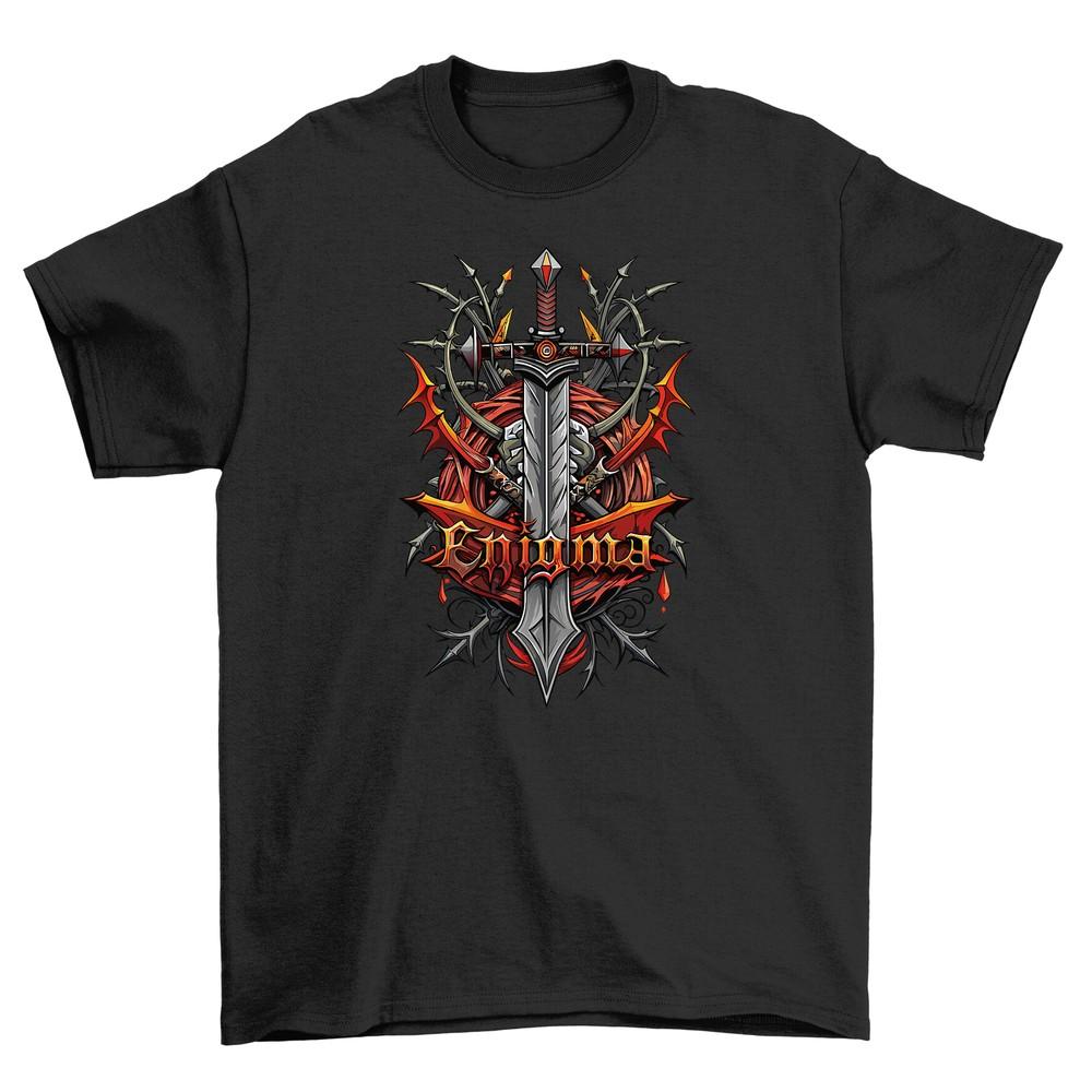 'Gothic_80'' t-shirt: Unleash Your Inner Warrior with Flames and Swords Design -