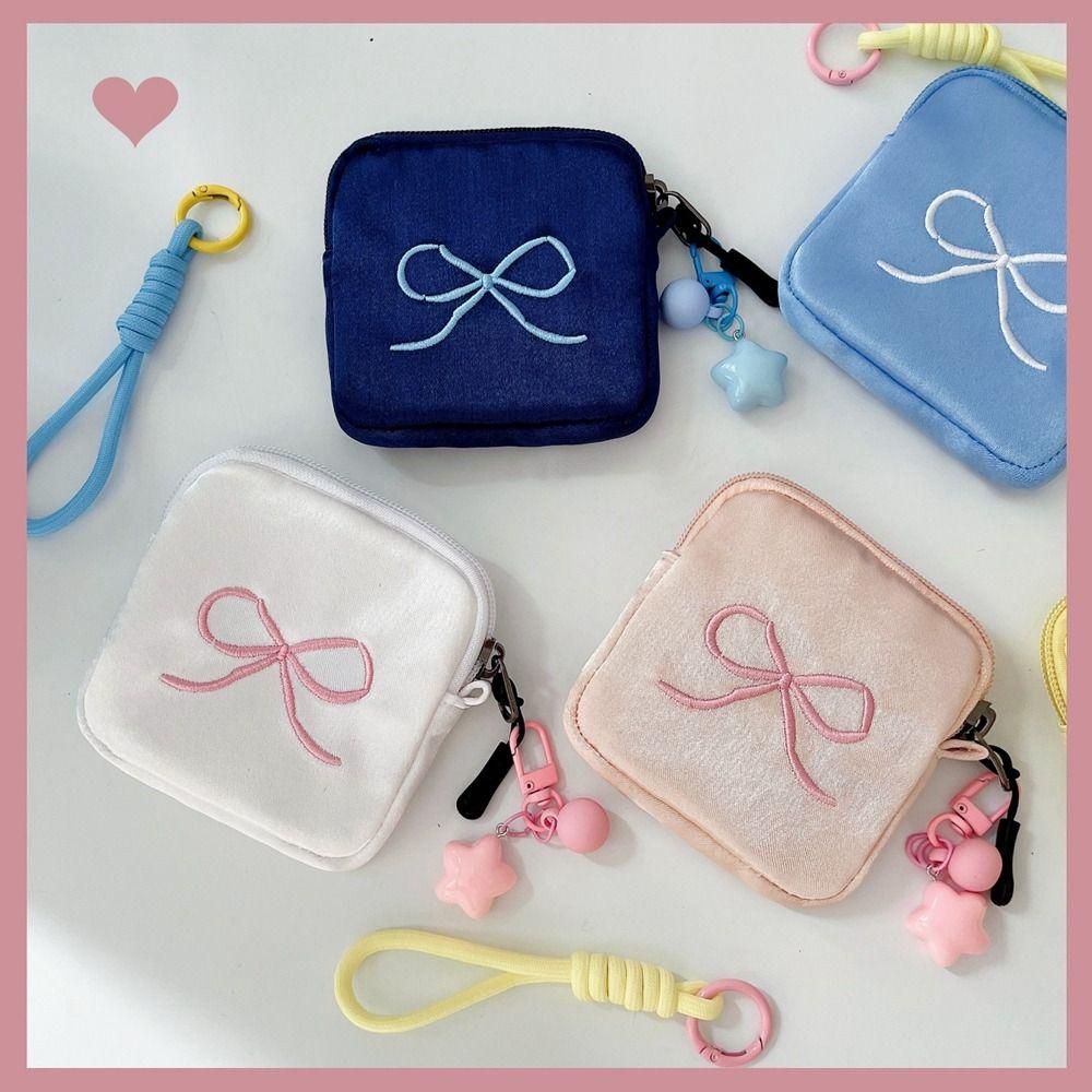 Portable Cute Zero Wallet Bowknot Cosmetic Bag Multifunctional Sanitary Napkin Storage Bag  Women