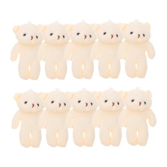 EXCEART Mini Bear Plush Small Bears 10pcs Mini Animal Decorations Bear Hanging Ornament Keychain for Kids Small Cloth Cute Handmade Beige
