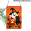 2D Flat Welcome Halloween Cute Ghost Black Cat Pumpkin Metal Sign - 8.0x12.0inch Aluminum Wall Art, Autumn Front Door Porch Decor, Pre-Drilled Holes