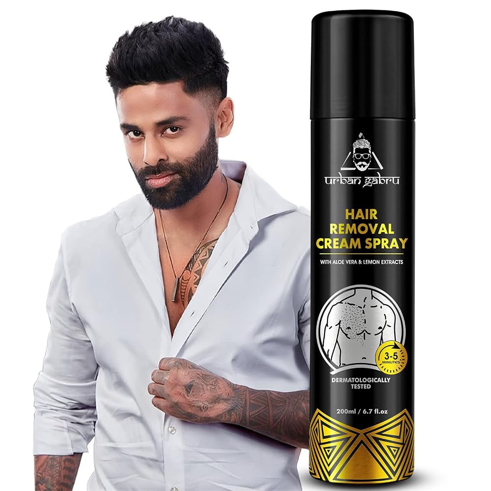 Urbangabru Haarentfernungscreme Spray für Männer | Schmerzfreies Körperhaarentfernungs-Spray für Brust, Rücken, Beine & Achseln (200 ml (Packung mit 1), Aloe Vera)