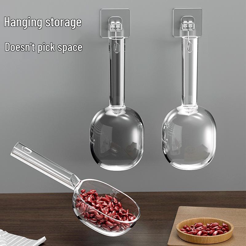 Multi-Functional Plastic Measuring Spoon with Clip for Rice, Flour, Grains, and Cat Food.
