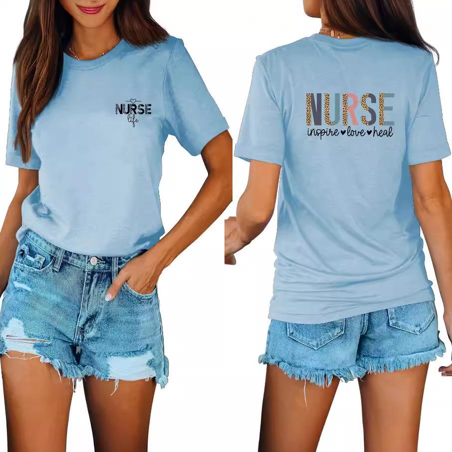 Casual fashion front and rear printing loose round neck short sleeves