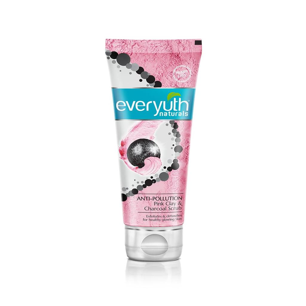 Everyuth Naturals Anti Pollution Pink Clay Charcoal Face Scrub 100g Gentle Exfoliating Cleanser for Healthy Glowing Skin