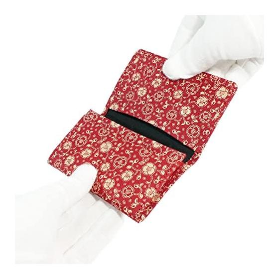 Inden-ya Card Case, Large Capacity, Deerskin, Red Base X White Lacquer, Camellia Pattern, 2501-13-178