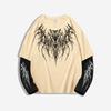 Dlouhé tričko v tmavém punkovém stylu s graffiti vzorem trnů a barevnými bloky: Oversized unisex top subkultury High-Street