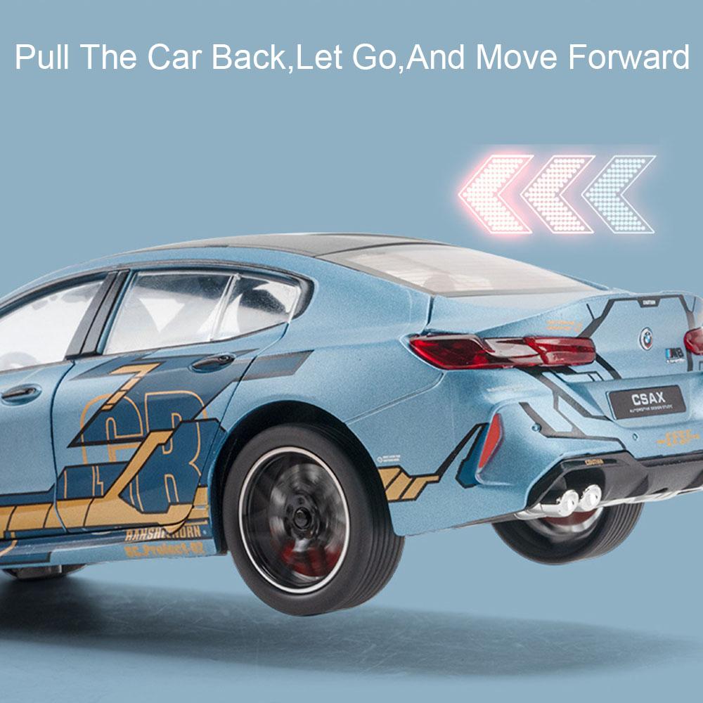 1:24 Scale I5M60 M8 Sports Car Model Toy Diecast Metal Sound Light Shock Absorption Doors Opened Vehicle Models for Children