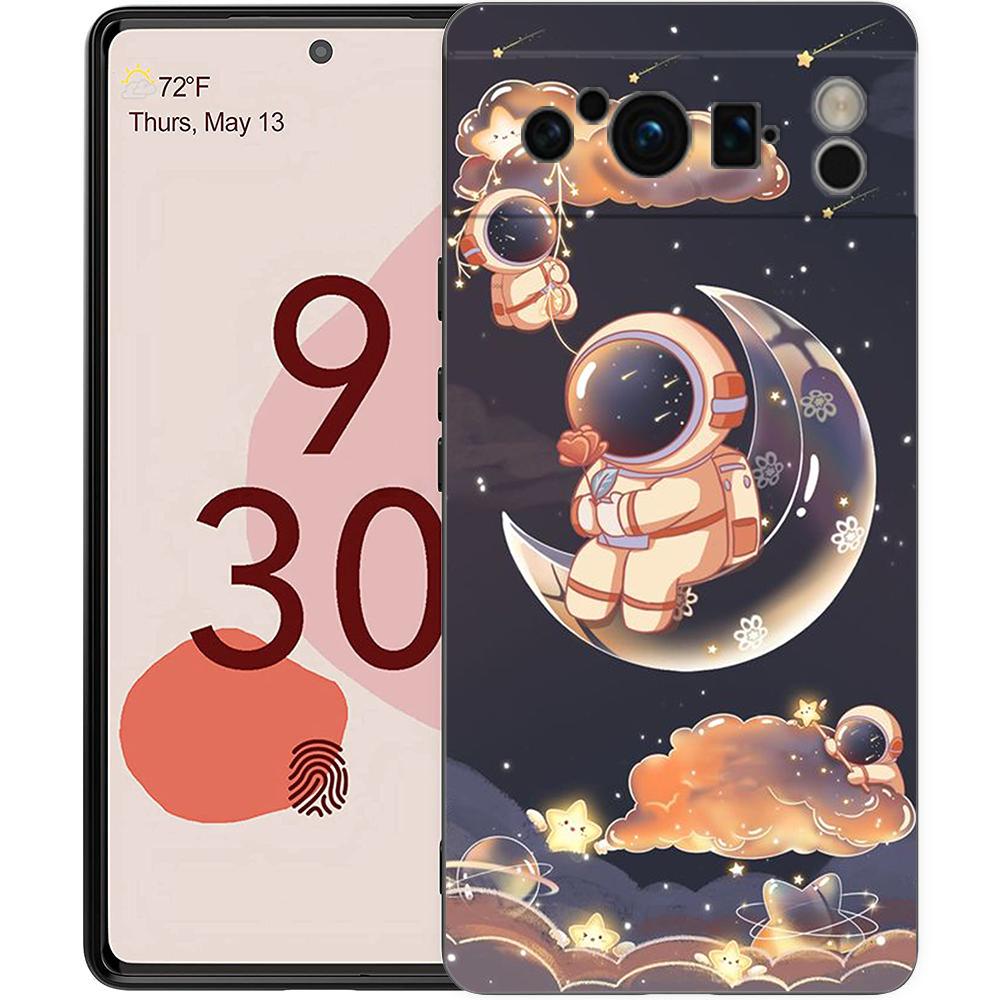 Cute Cartoon Astronaut For Google Pixel 8 7 6 Pro 6A 5G Black Phone Case Soft Shockproof Back Cover Silicone TPU Shell Coque