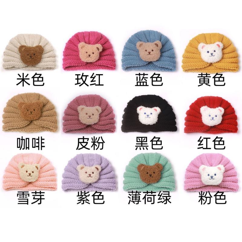 

Winter new children s warm knitted hat, baby cute bear headgear, baby wool hat