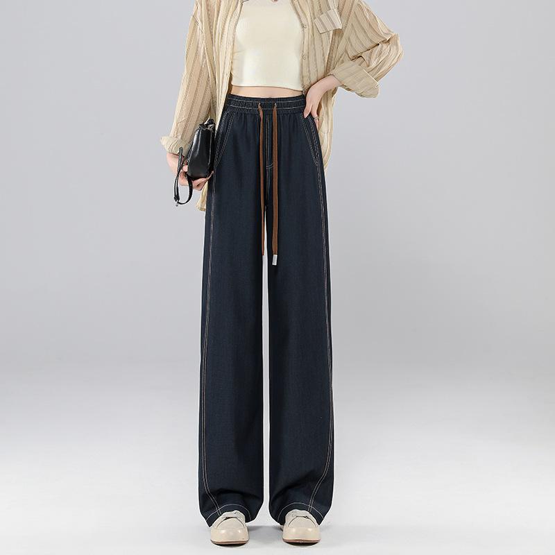 

2026 New Ice Silk Cool-Touch Women s High-Waisted Slimming Narrow Wide-Leg Pants 4XL