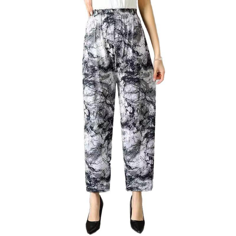 Pantaloni Casual de Vară pentru Femei Mărimi Mari Mătase de Gheață Talie Înaltă pentru Femei de Vârstă Mijlocie și Vârstnice