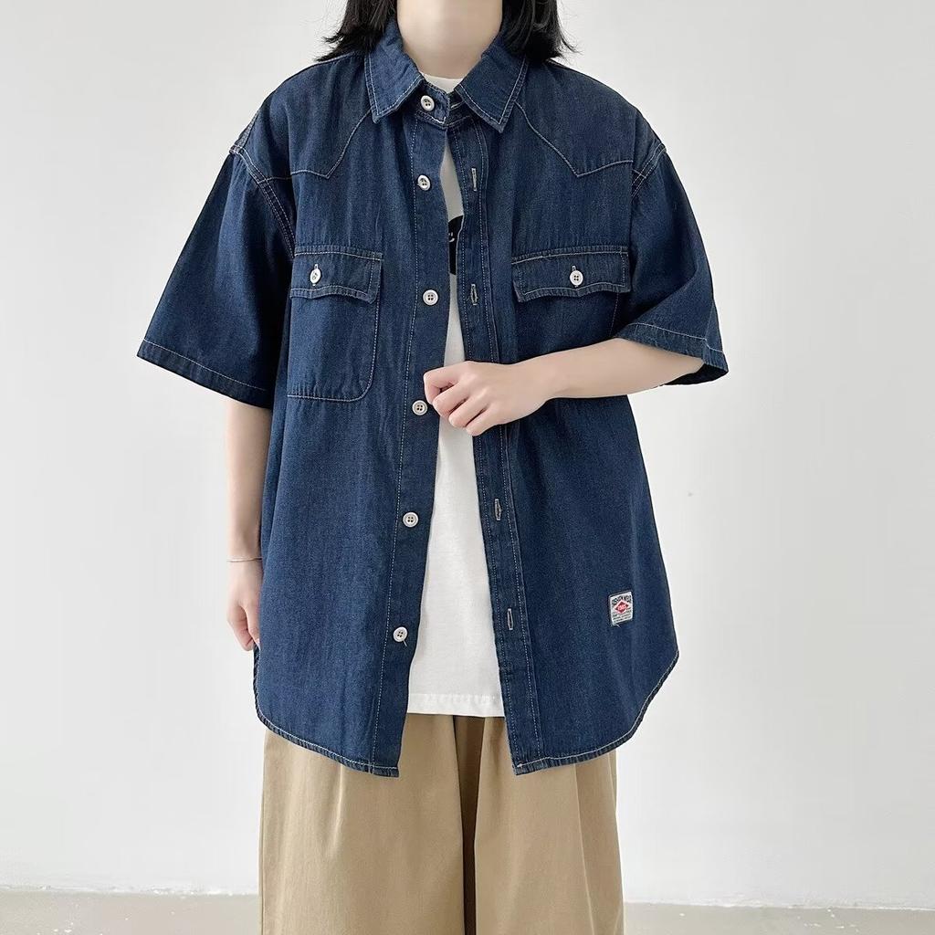 Japanese Retro Fashion Brand Summer Loose Denim Short Sleeved Shirt Artistic Youth Workwear Shirt Men'S And Women'S Layered Jacket