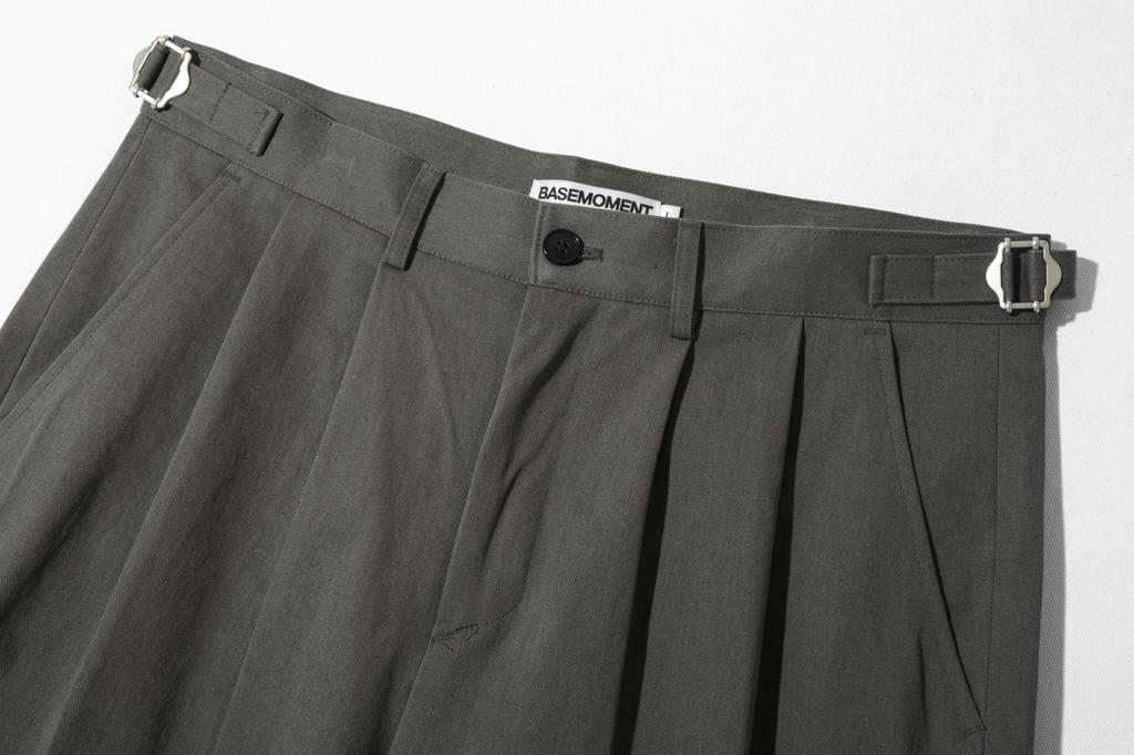 BASEMOMENT Berlin Double-Pleated Wide Chino Pants Sage Gray