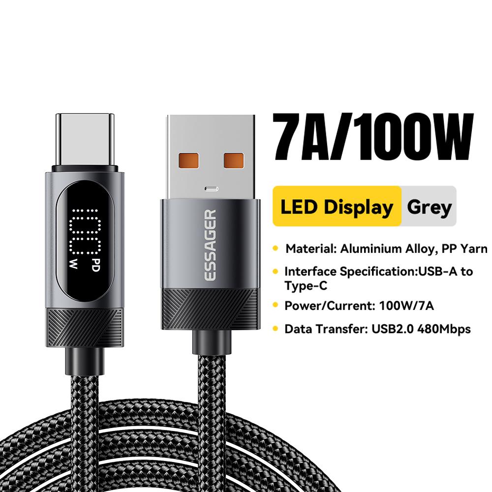 

Essager USB C кабель с цифровым дисплеем для 17 16 15 Huawei 100W PD Быстрая зарядка для Macbook iPad Type C to C кабель 1m