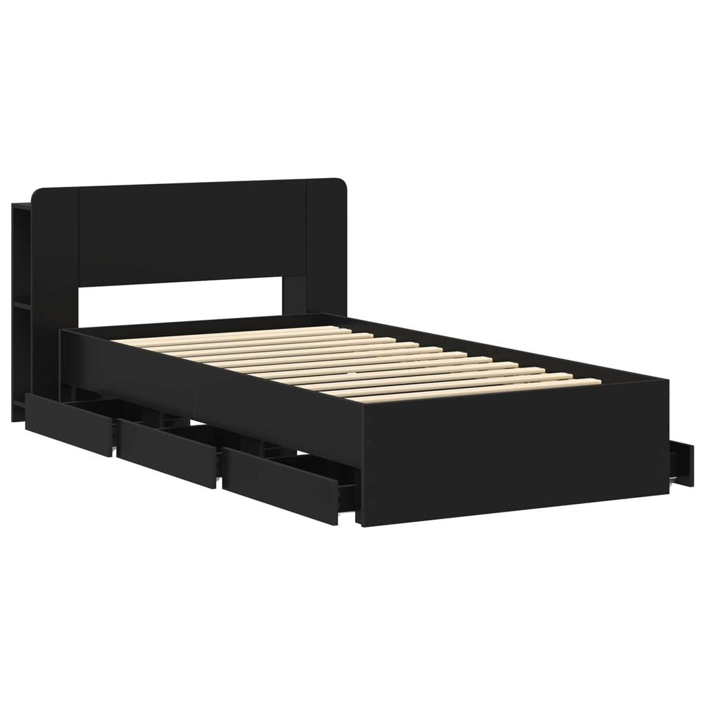 Bed Frame with Storage Space Black 75 x 190 cm Particleboard