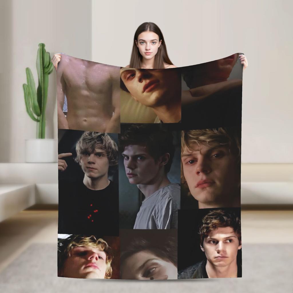 3D Evan Peters Pattern Printed Flannel Blankets Warm Soft Throw Blanket for Outdoor Decorative Bedspread Sofa Bed Cover