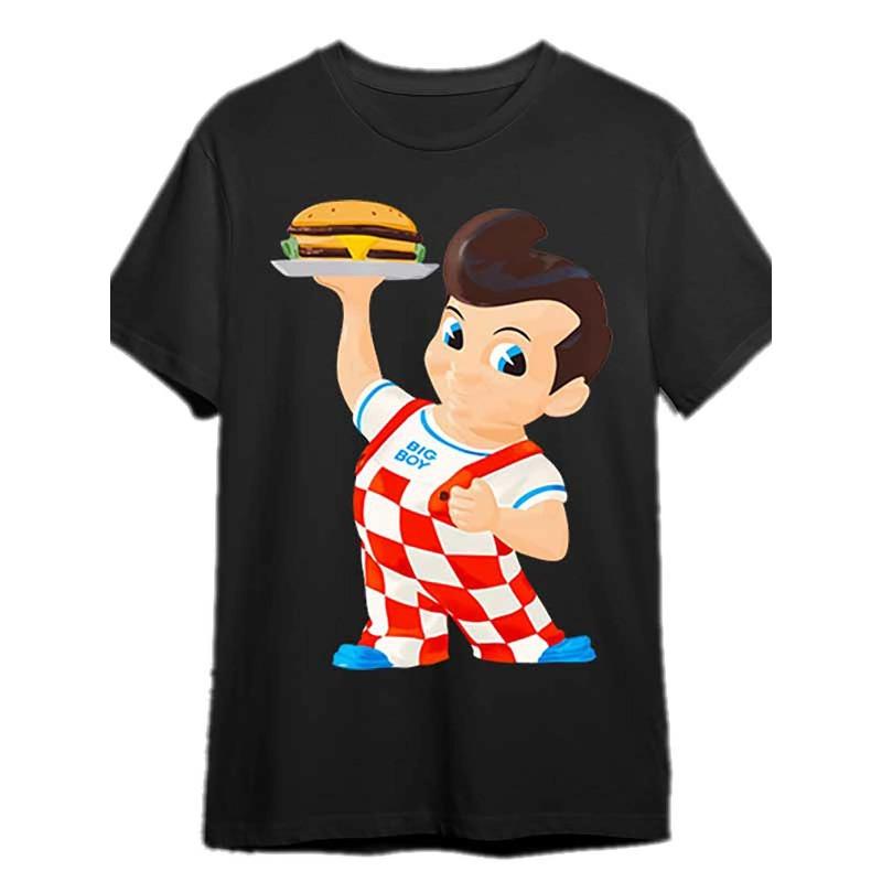 

Men s Bob Big Boy Burger Retro T-Shirt - Oversized Black Tee with Burger Print, Short Sleeve Round Neck Casual Shirt Suitable for Themed Parties S чёрный