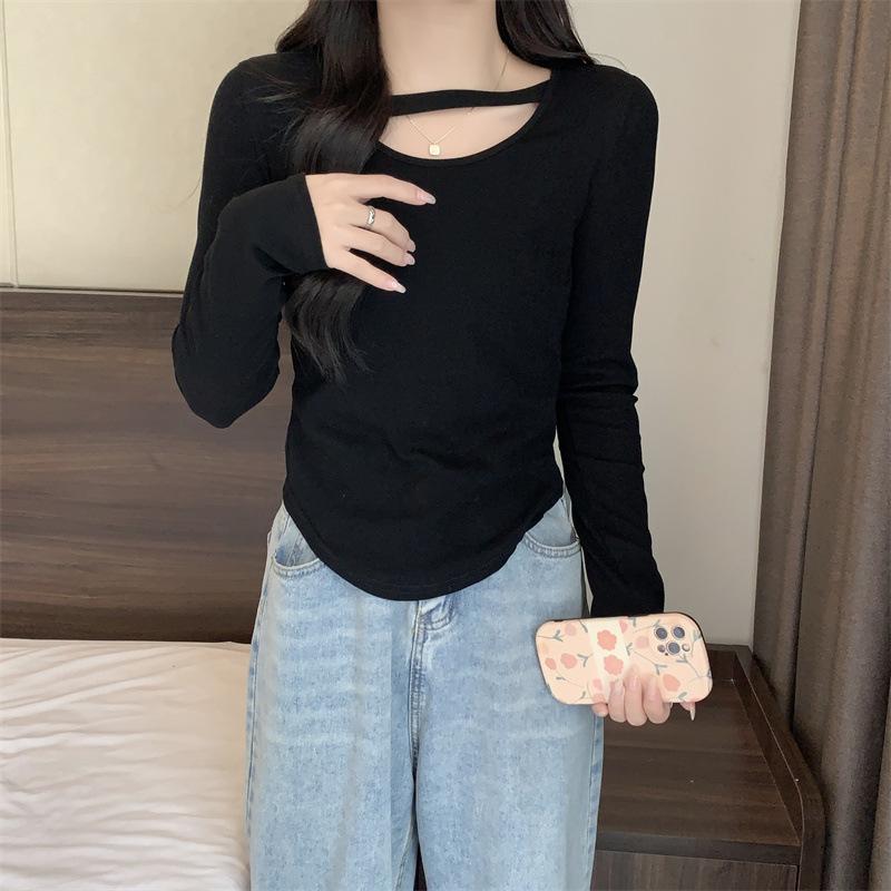 

Осенняя новая корейская версия однотонного студенческого топа, тонкая сексуальная короткая базовая рубашка с длинным рукавом, женская Ins Tide L