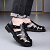 Summer Gladiator Sandals New Breathable Casual Men Genuine Leather Sandals Hollow Beach Shoes Men Black Sizes 38-48 Men Sandals