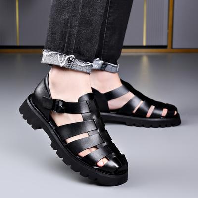 Sandali Gladiatore Estivi Nuovi Traspiranti Casual da Uomo Sandali in Vera Pelle Scarpe da Spiaggia Traforate da Uomo Taglie Nere 38-48 Sandali da Uomo