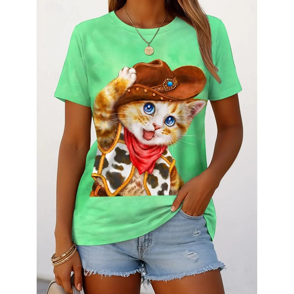 Women's Cats Graphic T-Shirt Casual Short Sleeved Crew Neck T-Shirt Summer Fashionable Comfortable Breathable T-Shirts