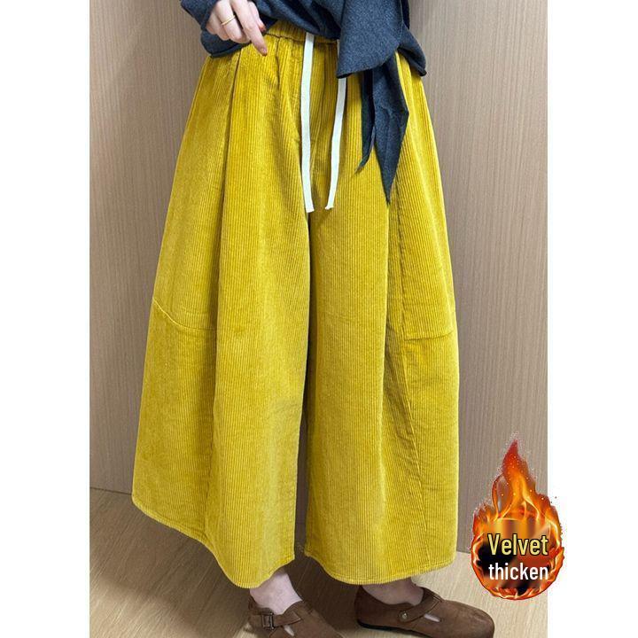 2025 Fall/Winter Women's Versatile Fleece-Lined Corduroy Wide-Leg Pants