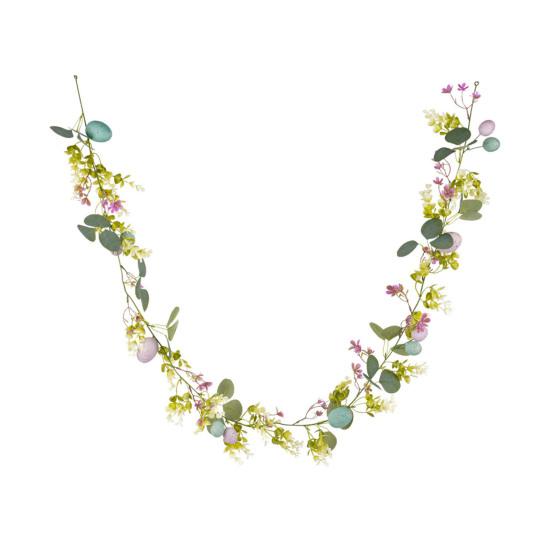 Ostergirlande Künstliche Eiergirlande mit Lammohren Blättern für Frühling Kaminsims Kamin Fenster Wand Innen Außen Dekor