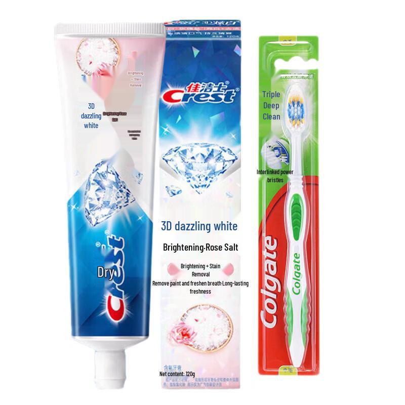 Набор: Зубная паста Crest 3D White Rose Salt и зубная щетка Colgate
