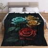 Comfortable Rose Theme Pattern Blanket Soft High-Definition Digital Print Black Base with Red Yellow Blue Roses Cooling Blanket All-Season Use Soft Br