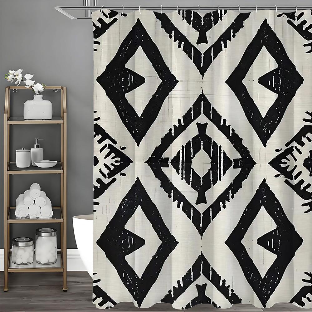 Black and Gray Geometric Shower Curtain, Bathroom Decorative Shower Curtain, Waterproof Shower Curtain with Hooks