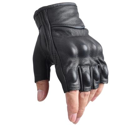 Leather Gloves for Low-speed Urban Motor Riding Gloves Half Finger for Men Fingerless Gloves Black