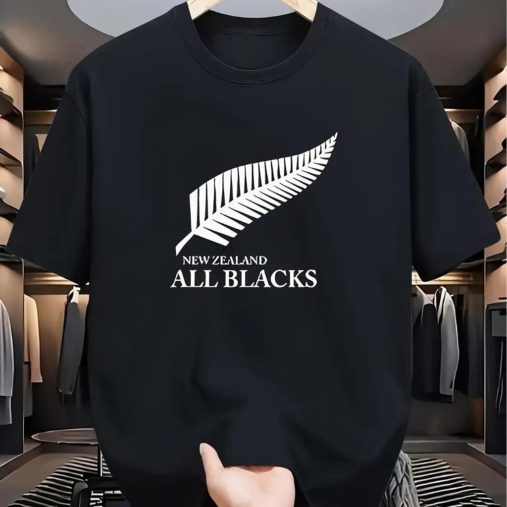 2025 Summer National Men's All-Black Rugby Team T-shirt 100% Pure Cotton Humorous Round-neck Short-sleeved Top
