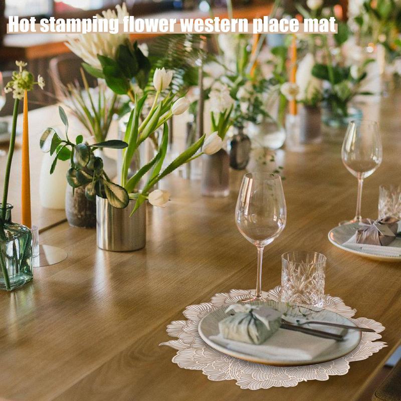 Placemat Elegant Tablemat Flower Shape Placemats PVC Waterproof Place Mat for Kitchen Dining Table Holiday Wedding Party