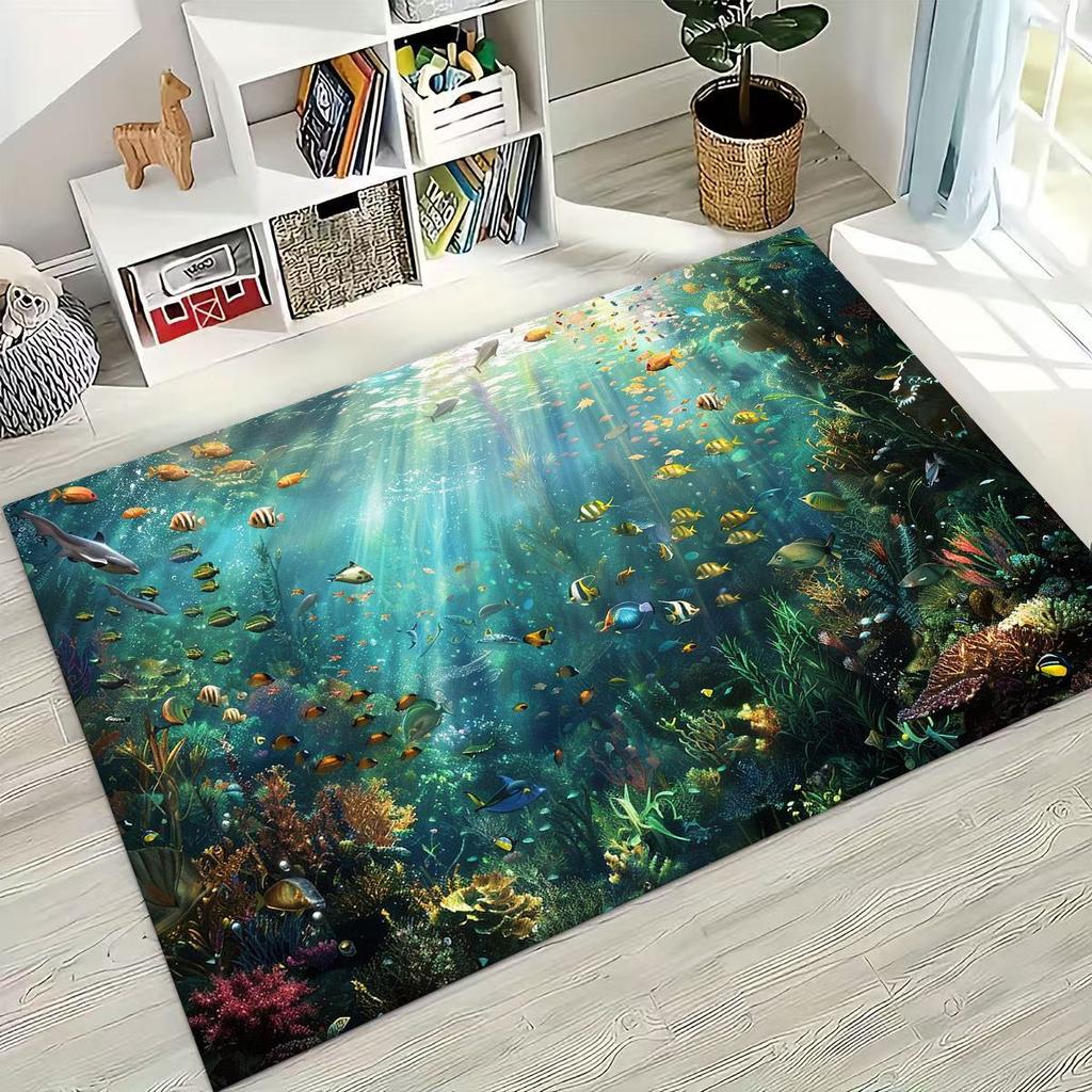 2026 New Underwater World Sea Dolphin Turtle Coral Rug for Bedroom Living Room Sofa Home Doormat Decor,Kids Non-slip Floor Mat