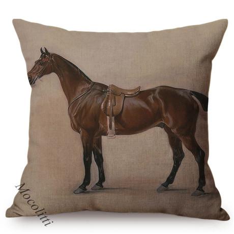 Horse Oil Painting Racehorse Mare Pattern Cushion Cover Nordic Farm Animal Design Cotton Linen Sofa Decoration Throw Pillow Case
