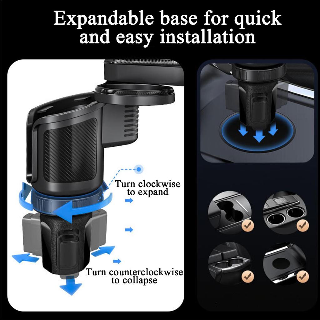 Cup Holder Phone Mount 2 In 1 Drink Extender With Phone Stand 360 Degree Rotation Non-Slip Car Water Bottle Holder For Vehicle