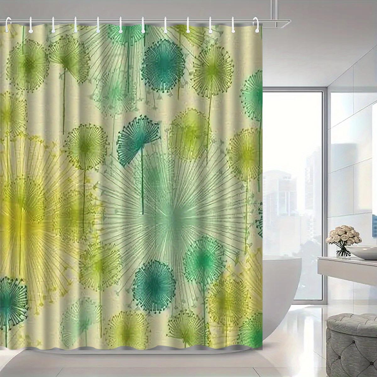 

Floral Print Shower Curtain - Artistic Leaf Pattern, Green & Yellow Design, Includes Hooks, All-Season Bath Decor W60H190(CM)-1 Pcs