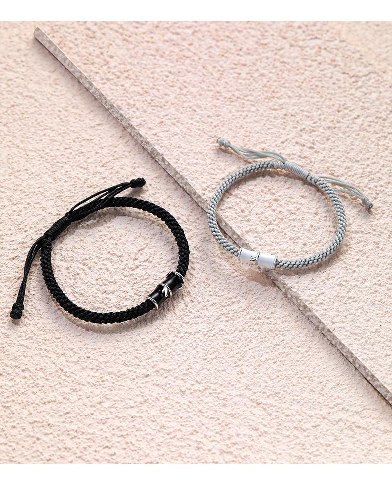 Sterling Silver Bamboo Couple Bracelets – Creative Student Style Hand Ropes, Perfect Christmas Gift for Girlfriend